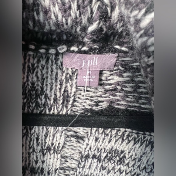 J.JILL - Black Gray White Patchwork Wool Blend Open Cardigan Sweater Coat size M - Picture 3 of 5